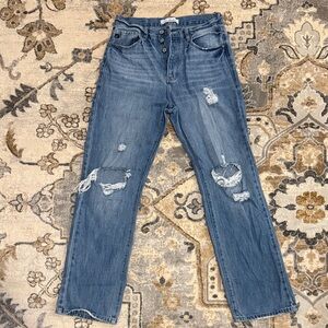 KanCan Distressed Straight Leg Jeans in Blue